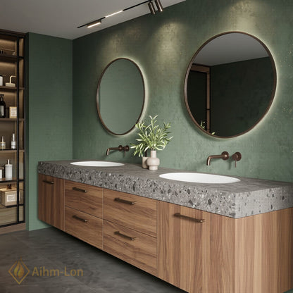 60''-96'' Double Bathroom Vanity with Sink Terrazzo Top Wood Grain Drawers