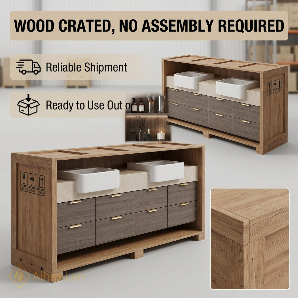 78''-96'' Double Bathroom Vanity with Sink Floating Vanity Wood Grain Finish Dark