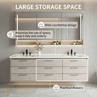 60''-96'' Double Bathroom Vanity with Sink Floating Frame Full Length Mirror Cabinet