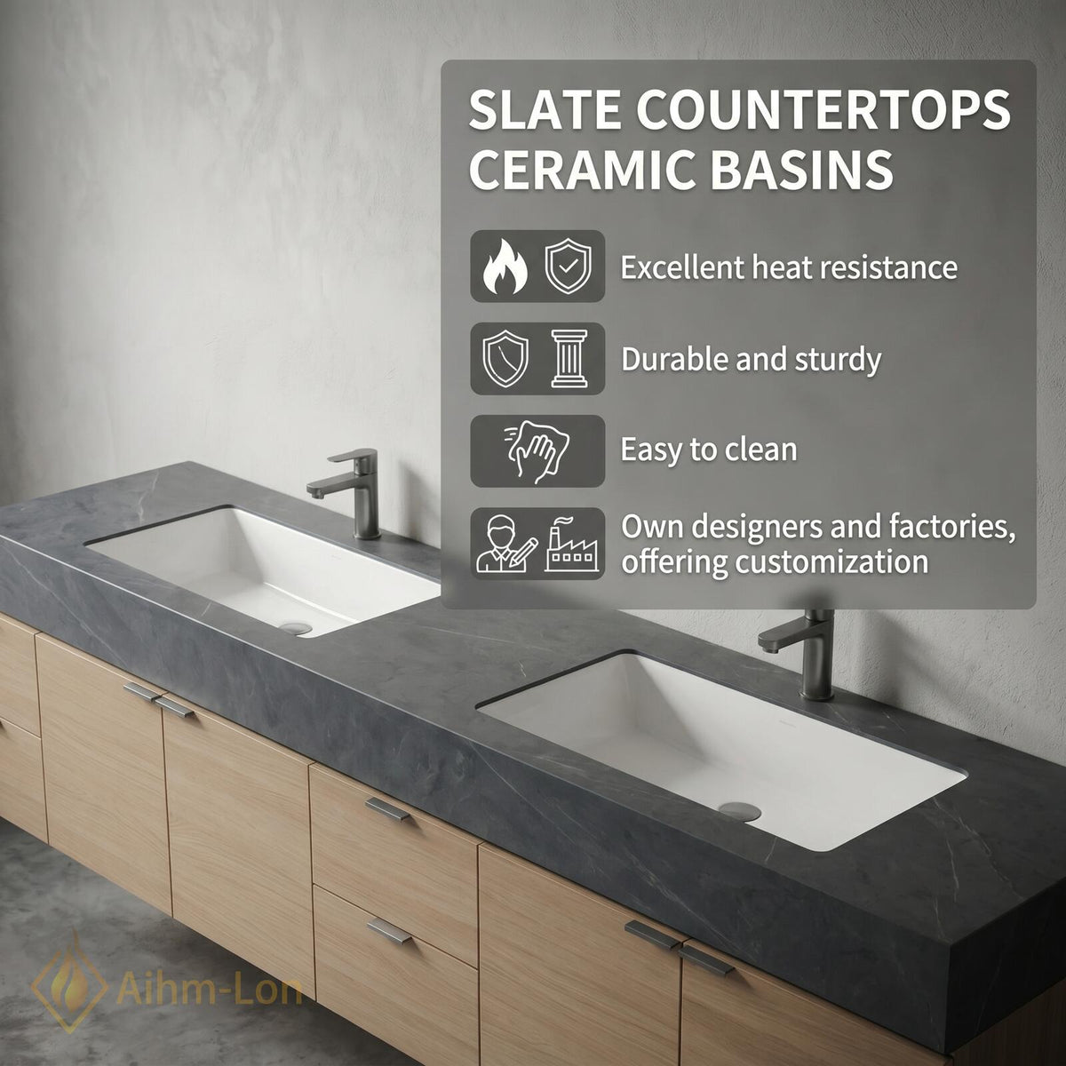 60''-96'' Double Bathroom Vanity with Sink Floating Oak Finish Slatted Open Shelving