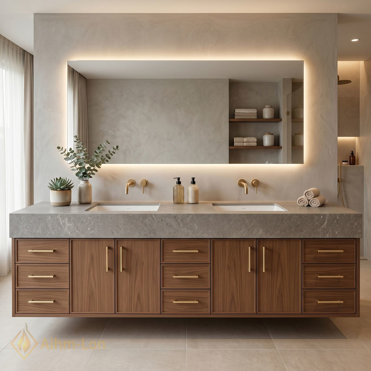 76''-96'' Bathroom Vanity with Sink Floating Base Construction Wood-Grain Drawer Fronts Double