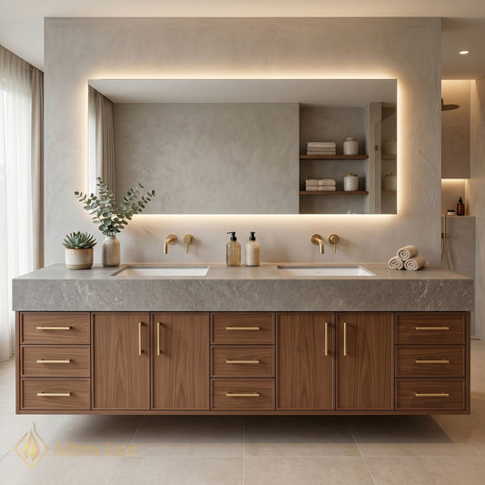 76''-96'' Bathroom Vanity with Sink Floating Base Construction Wood-Grain Drawer Fronts Double