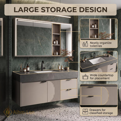 36''-110'' Double Bathroom Vanity with Sink Wall-Mounted Fluted Panel Detail