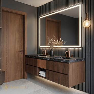 60''-96'' Modern Bathroom Vanity with Sink Double Sink Dark Wood Grain Finish Cabinet