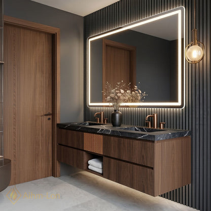 60''-96'' Modern Bathroom Vanity with Sink Double Sink Dark Wood Grain Finish Cabinet