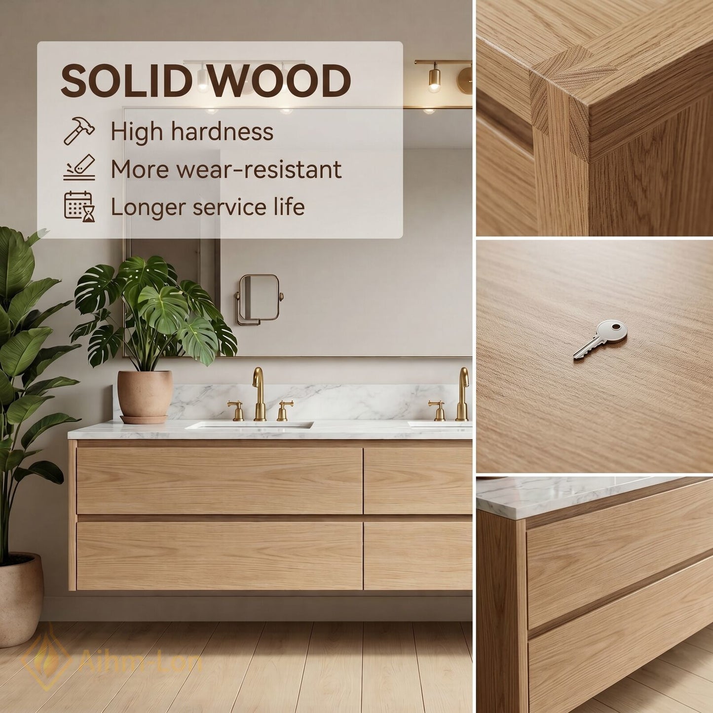 60''-96'' Modern Bathroom Vanity with Sink Floating Wood Marble Integrated Mirror Storage