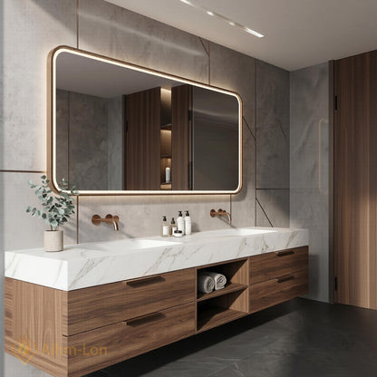 60''-96'' Double Bathroom Vanity with Sink Dark-Walnut White Modern Floating Marble
