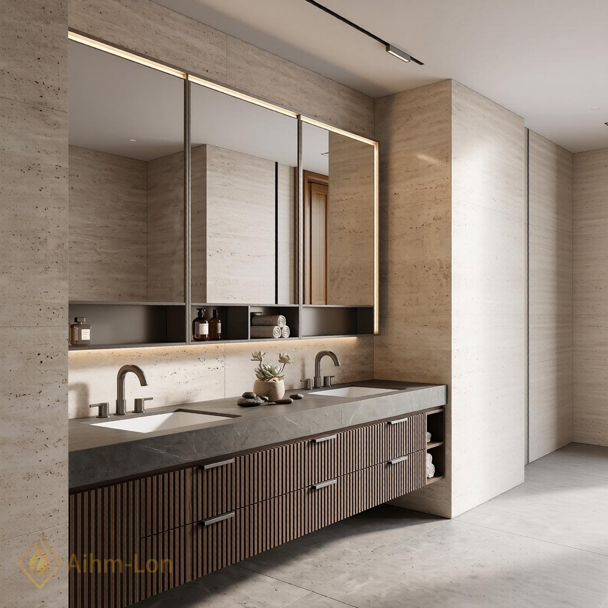 78''-96'' Bathroom Vanity with Sink Floating Vanity Walnut Finish Slatted Front Dark