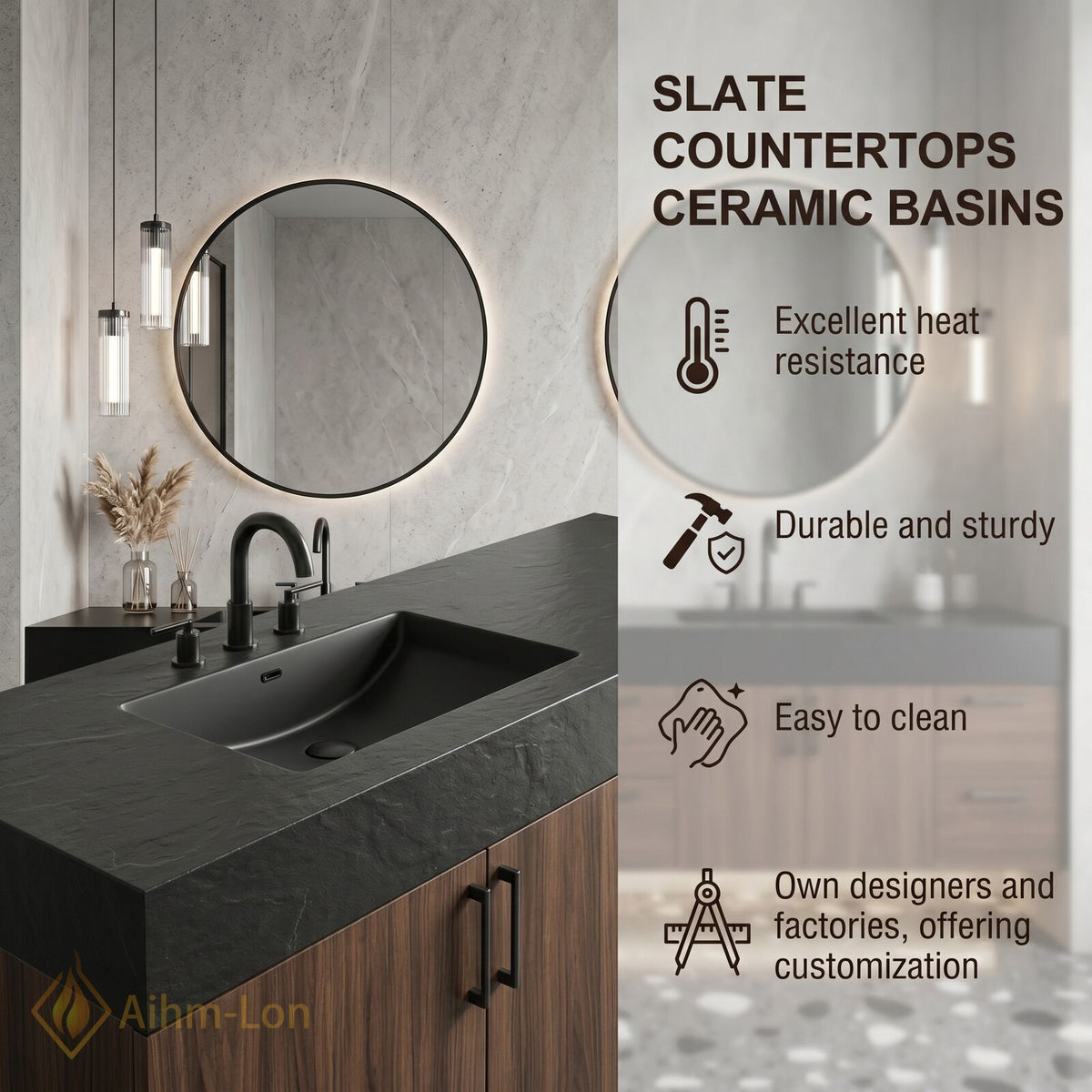 76''-96'' Double Bathroom Vanity with Sink Dark Walnut Grain Tall Drawers Storage