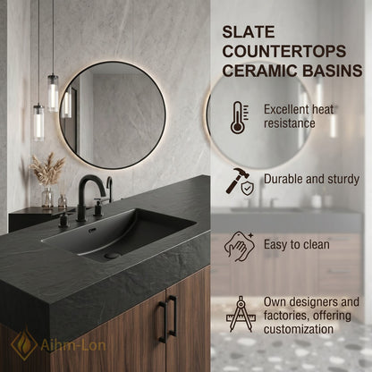 76''-96'' Double Bathroom Vanity with Sink Dark Walnut Grain Tall Drawers Storage