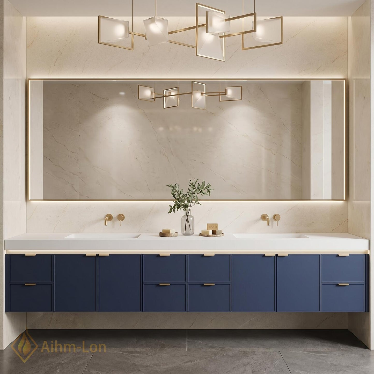 78''-96'' Double Bathroom Vanity with Sink Modern Floating Drawers Storage Matte Navy
