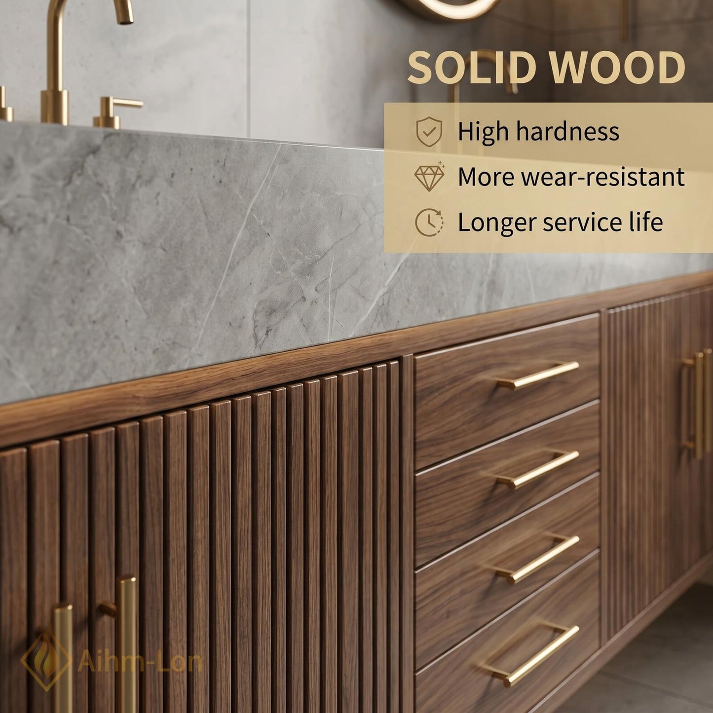 60''-96'' Double Bathroom Vanity with Sink Dark-Walnut Modern Floating Center Shelving