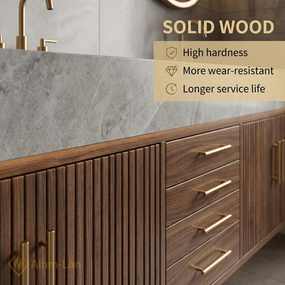 60''-96'' Double Bathroom Vanity with Sink Dark-Walnut Modern Floating Center Shelving