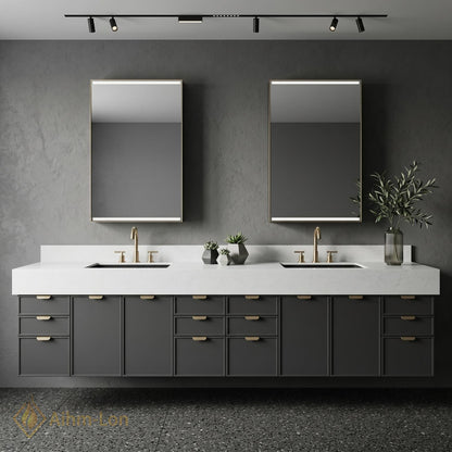 76''-96'' Modern Double Bathroom Vanity with Sink Floating Thick Stone Charcoal Finish