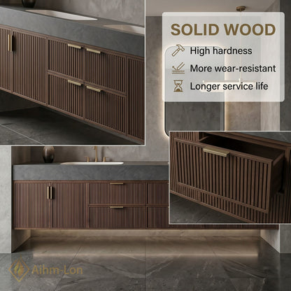 60''-96'' Double Bathroom Vanity with Sink Slatted Side Panels Deep Brown Tone