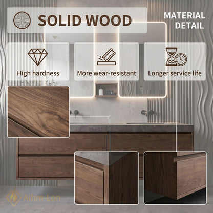 60''-96'' Floating Bathroom Vanity with Sink Dual Wall Mounted Textured Grey Stone Top Cabinet