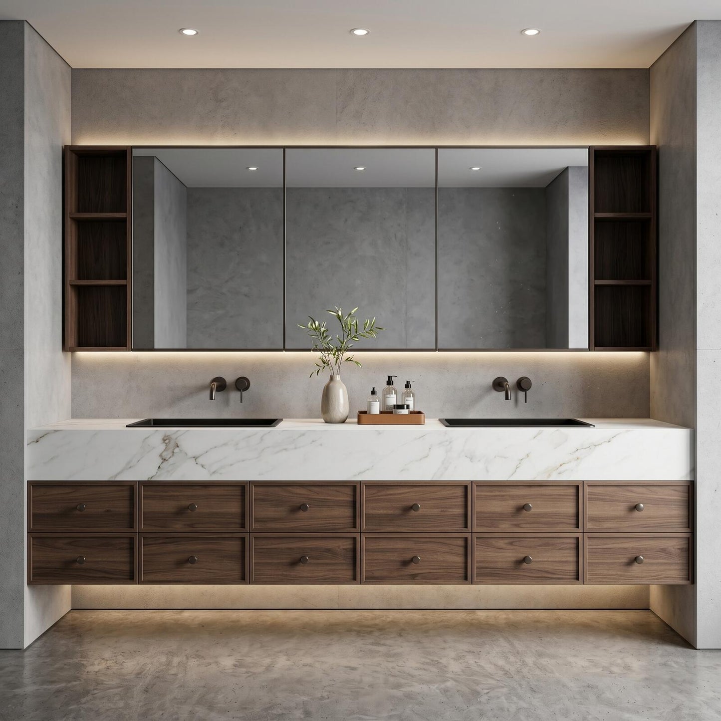 78''-96'' Modern Bathroom Vanity with Sink Floating Double White Marble Top Drawers