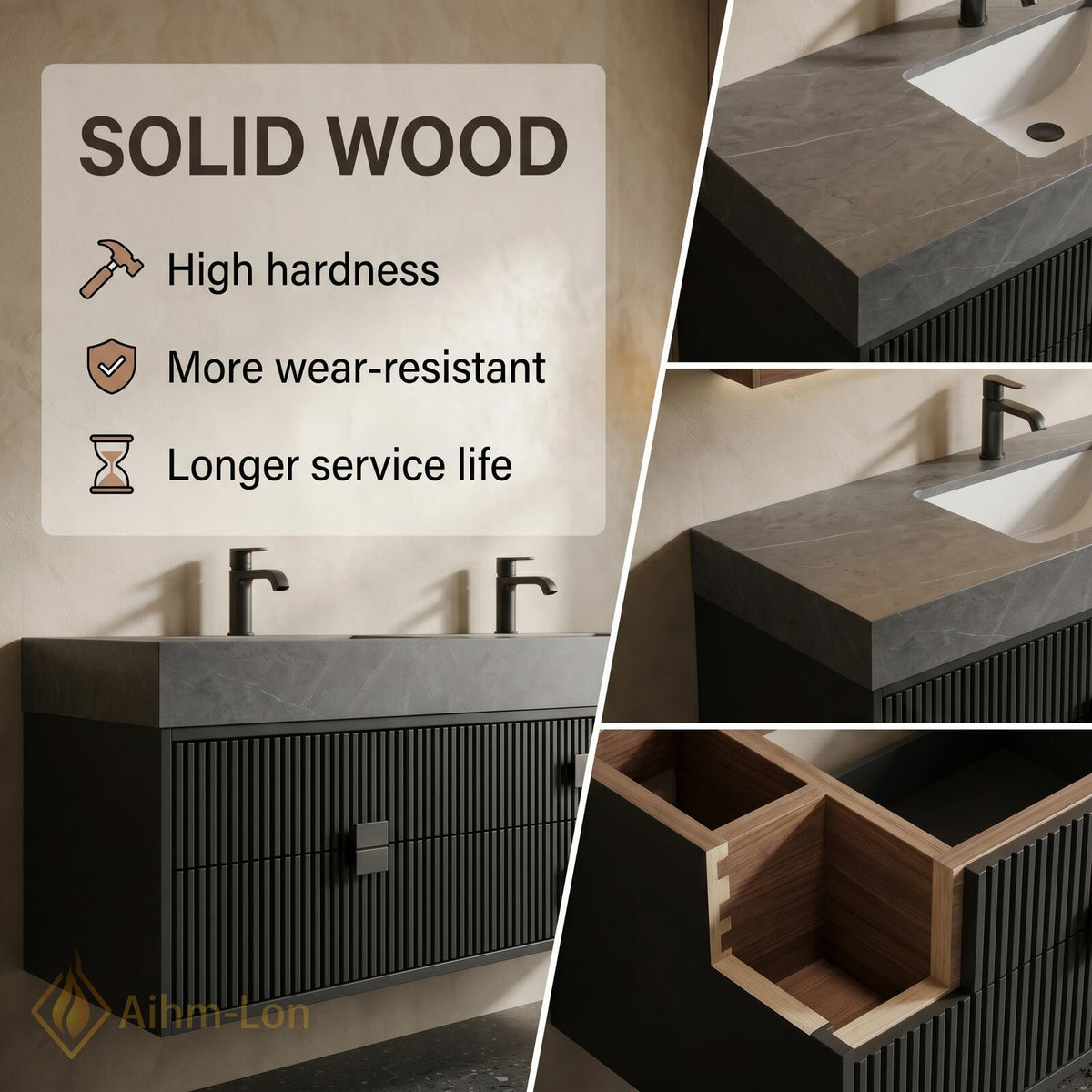 60''-96'' Bathroom Vanity with Sink Modern Floating Slatted Front Panels Mirror Shelf