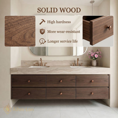60''-96'' Modern Bathroom Vanity with Sink Floating Dark Walnut Clean Edge Six Drawers