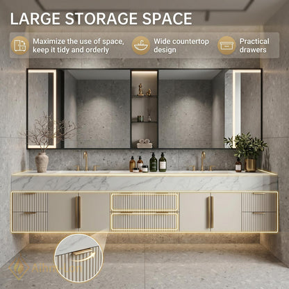 60''-96'' Double Bathroom Vanity with Sink Modern Floating Basin Ridge Textured Doors
