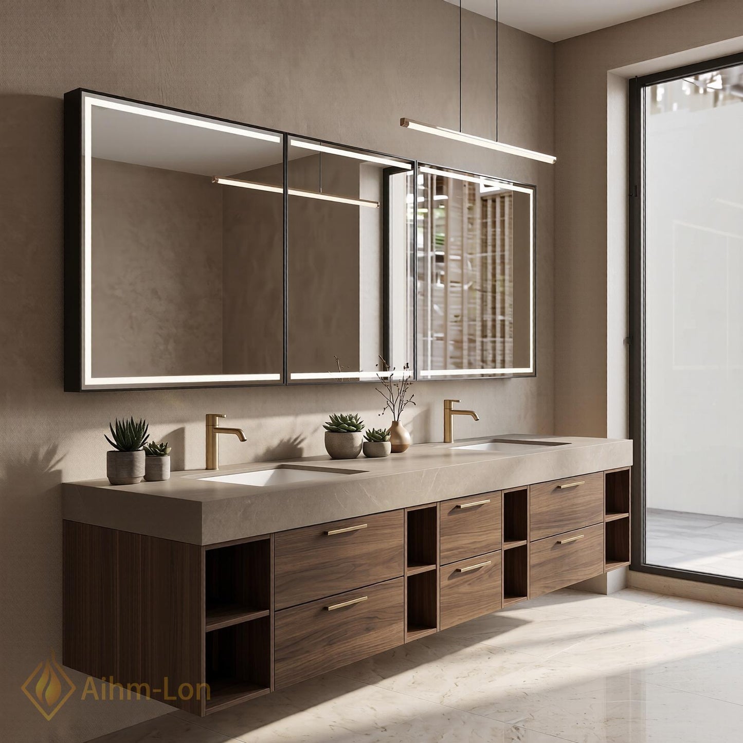 72''-96'' Double Bathroom Vanity with Sink Modern Floating Open Shelving Spacious
