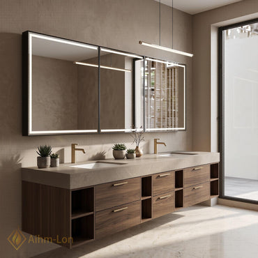 72''-96'' Double Bathroom Vanity with Sink Modern Floating Open Shelving Spacious