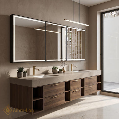 72''-96'' Double Bathroom Vanity with Sink Modern Floating Open Shelving Spacious