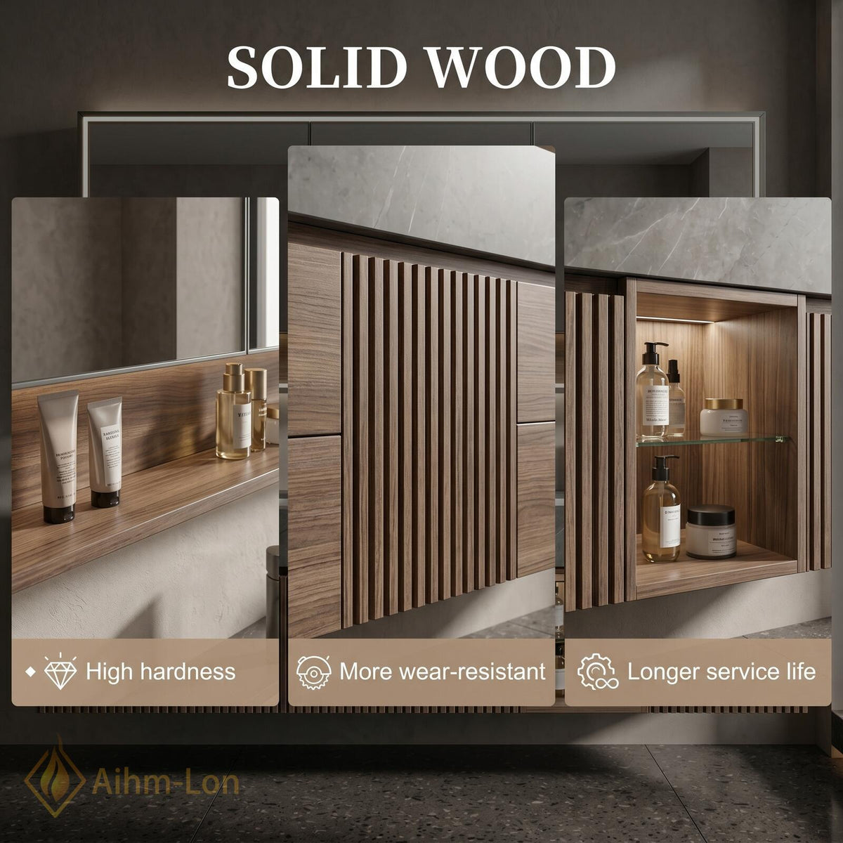 60''-96'' Double Bathroom Vanity with Sink Vertical Slats Stone Countertop Mirror Cabinet