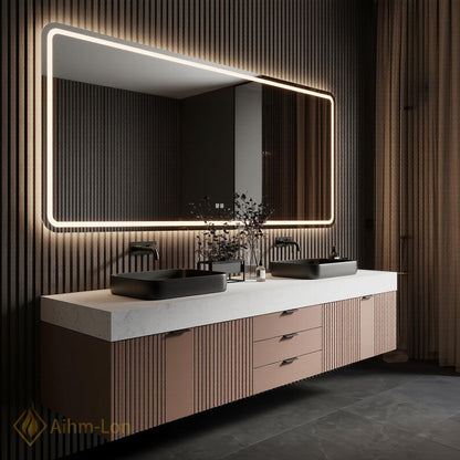 60''-96'' Double Bathroom Vanity with Sink Gold Modern Floating Slatted Doors Drawers