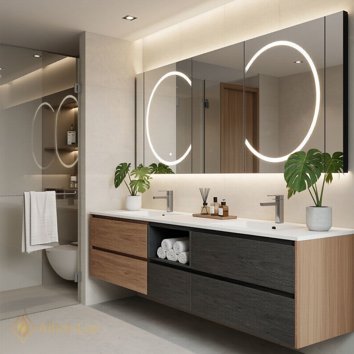 60''-96'' Floating Bathroom Vanity with Sink Double Sink Integrated Wood Texture Cabinet