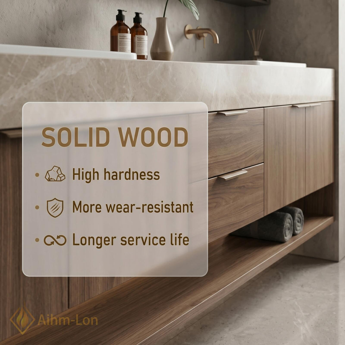 60''-96'' Double Bathroom Vanity with Sink Floating Warm Woodgrain Finish Open Shelf