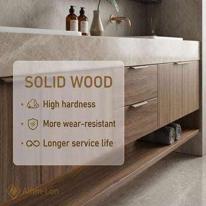 60''-96'' Double Bathroom Vanity with Sink Floating Warm Woodgrain Finish Open Shelf