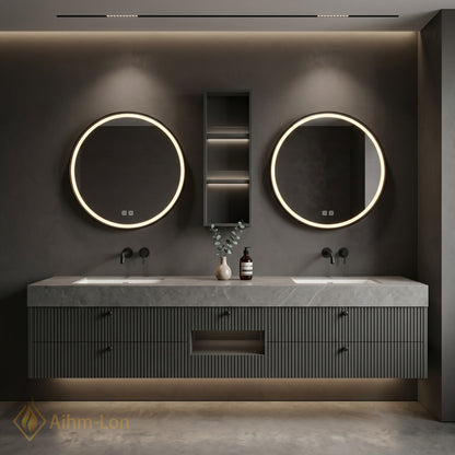 60''-96'' Double Bathroom Vanity with Sink Modern Units Ribbed Front Panels Stone