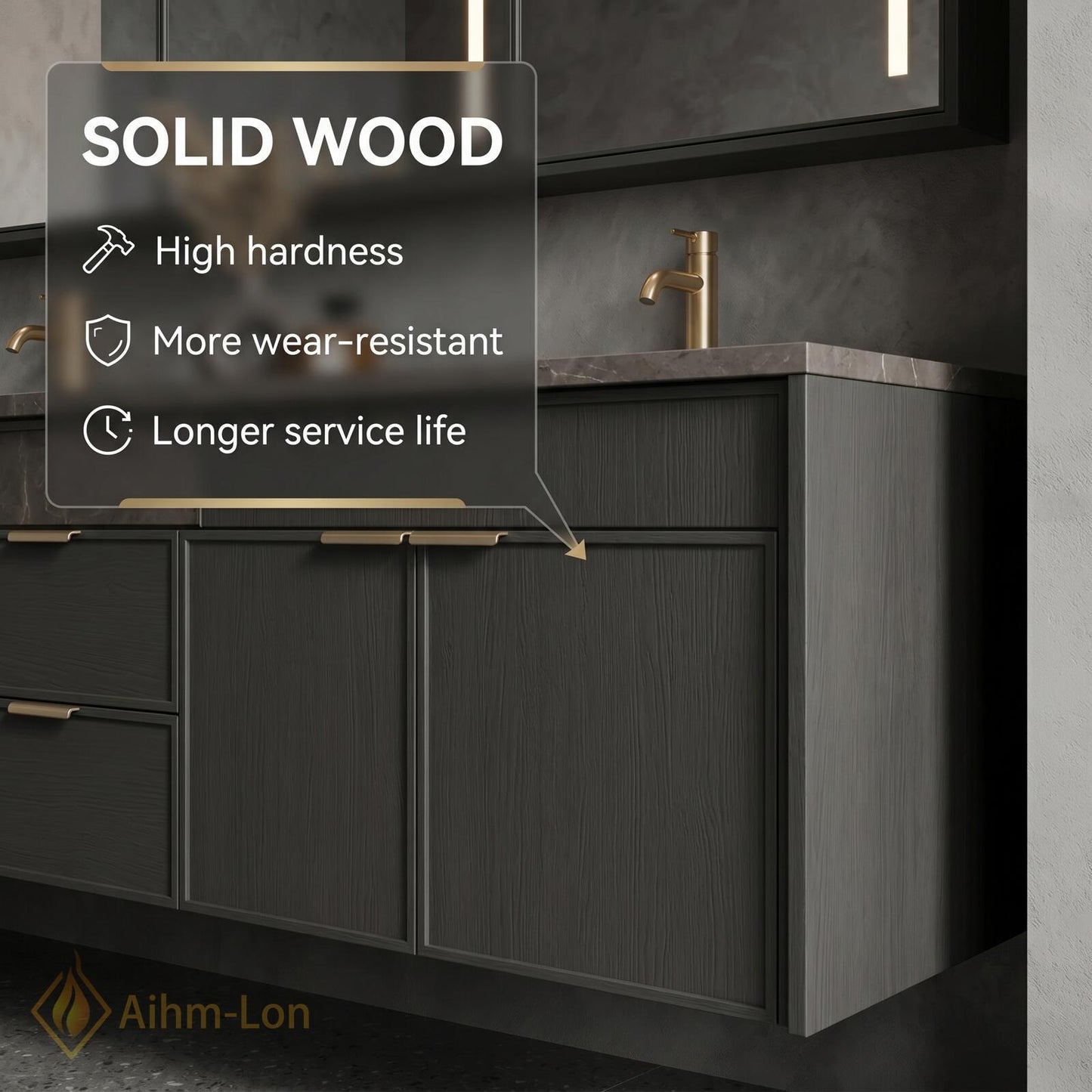 60''-96'' Double Bathroom Vanity with Sink Sleek Dark Slate Textured Stone Top