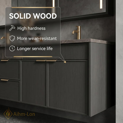 60''-96'' Double Bathroom Vanity with Sink Sleek Dark Slate Textured Stone Top