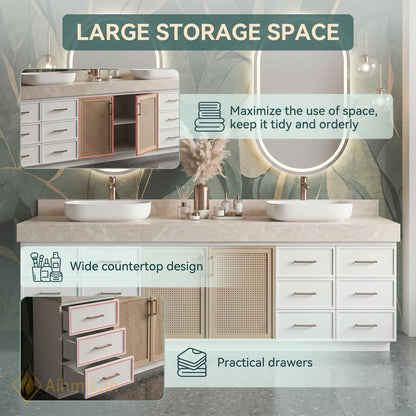 78''-96'' Double Bathroom Vanity with Sink White Modern Floating Door Drawer Storage