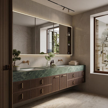 60''-96'' Double Bathroom Vanity with Sink Modern Floating Dark Walnut Ridge-Slatted Front