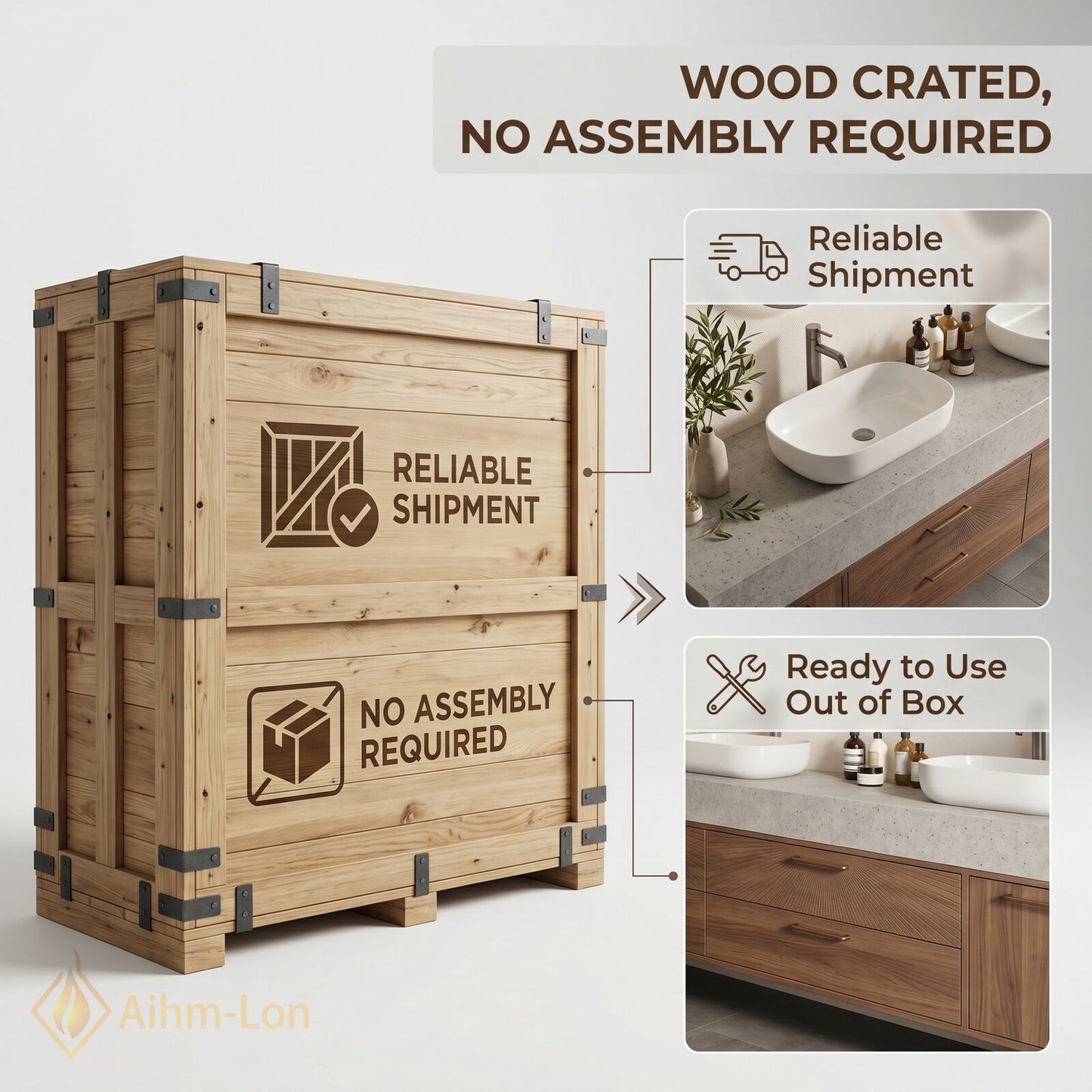 60''-96'' Double Bathroom Vanity with Sink Wall-Mounted Wall-Mount Wood-Grain Radiant Drawer Fronts