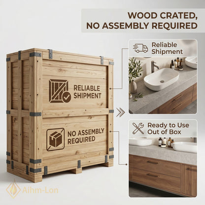 60''-96'' Double Bathroom Vanity with Sink Wall-Mounted Wall-Mount Wood-Grain Radiant Drawer Fronts