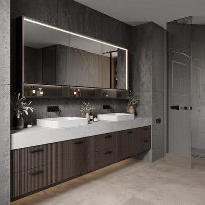 60''-96'' Double Bathroom Vanity with Sink Modern Floating Slatted Front Matte Dark Finish