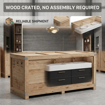 60''-96'' Double Bathroom Vanity with Sink Modern Floating Stone-Like Finish Deep Drawers