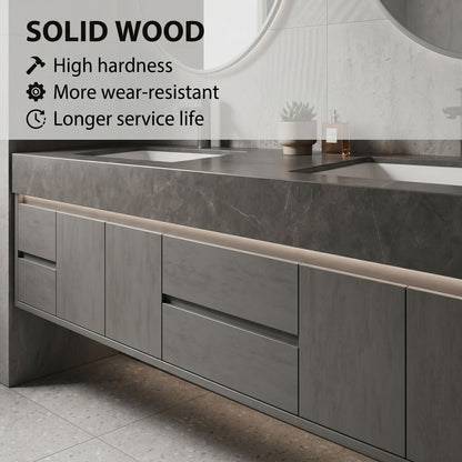 70''-96'' Modern Bathroom Vanity with Sink Dark Stone Grain Floating Storage Drawers
