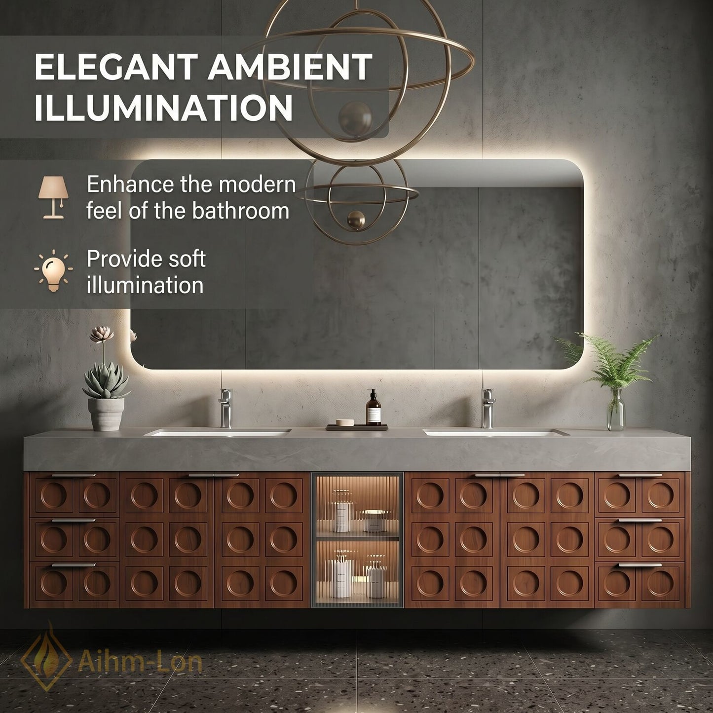 76''-96'' Double Bathroom Vanity with Sink Geometric Relief Doors Solid Wood Frame
