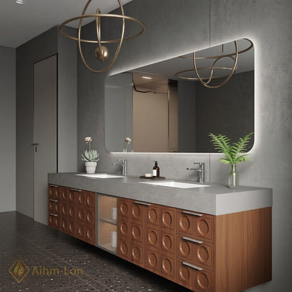 76''-96'' Double Bathroom Vanity with Sink Geometric Relief Doors Solid Wood Frame