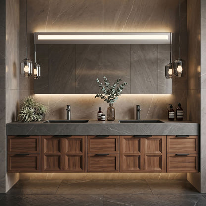 78''-96'' Modern Bathroom Vanity with Sink Double Sink Dark Grey Marble Floating Cabinet