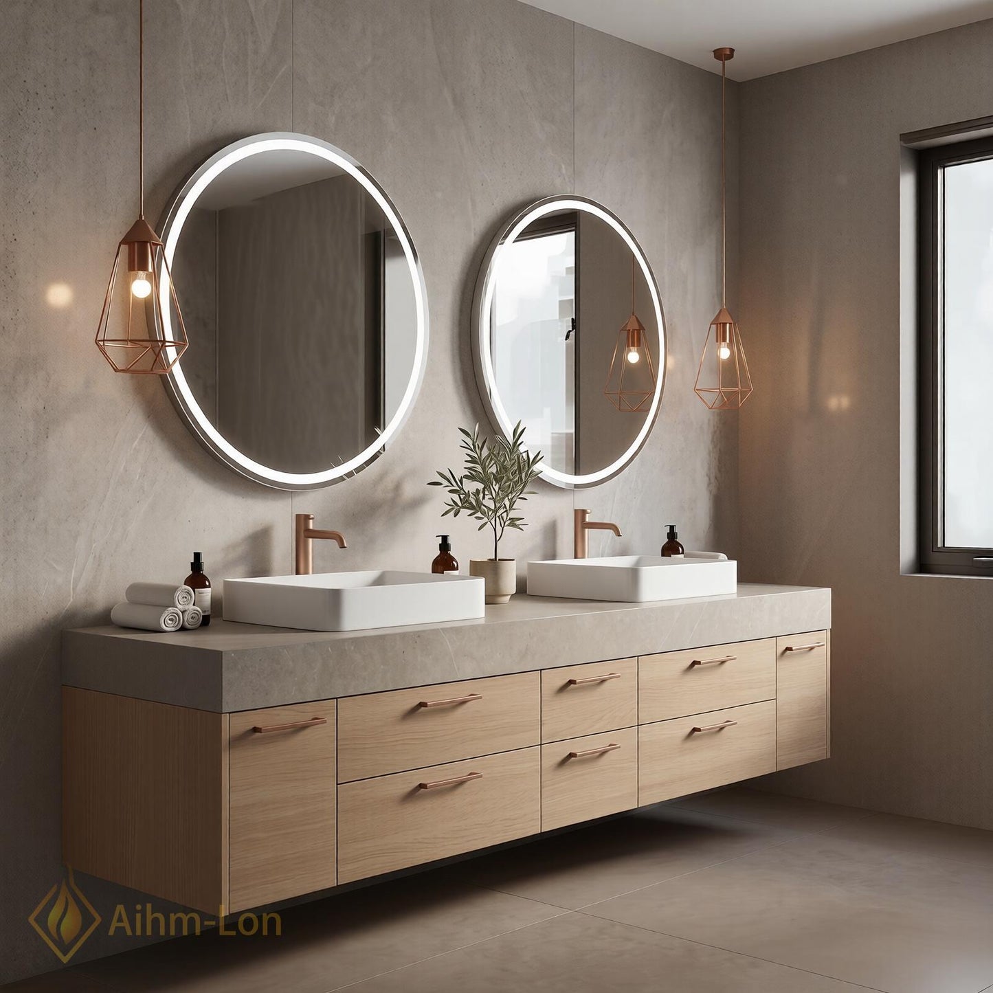 70''-96'' Double Bathroom Vanity with Sink Natural-Wood Modern Floating Drawer Storage