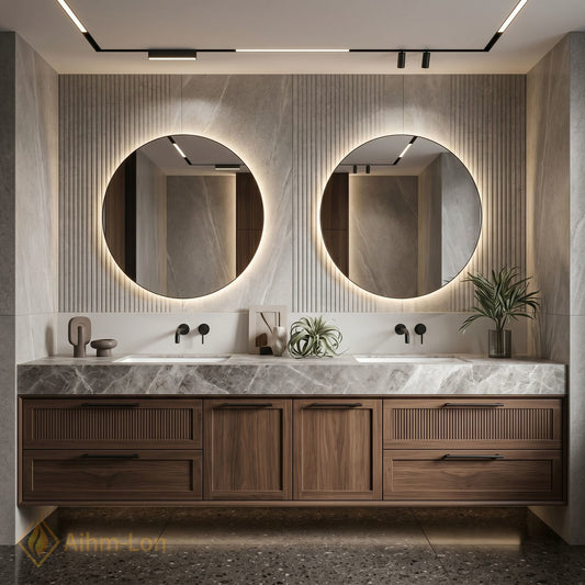 70''-96'' Double Bathroom Vanity with Sink Floating Wall-Mounted Wall-Mount Marble Textured Countertop