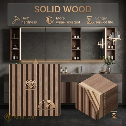 60''-96'' Modern Double Bathroom Vanity with Sink Dark Stone Slatted Center Panel
