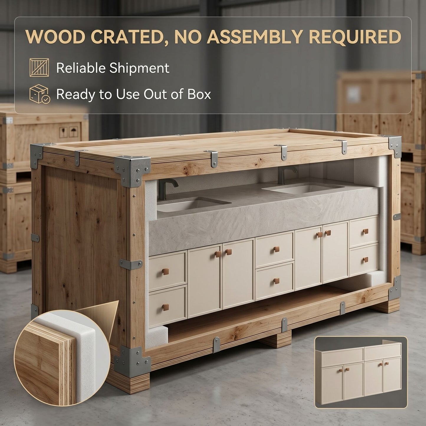 78''-96'' Floating Bathroom Vanity with Sink Stone-Like Top Wide Storage Open Drawers Cabinet