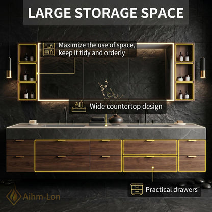 76''-96'' Double Bathroom Vanity with Sink Floating Double Dark Slate Finish Row